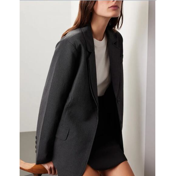 Moon River Jacket Womens Large Grey Pin Striped Double Layer Twill Button Blazer - Picture 12 of 12